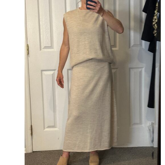 Lauren Manoogian Sleeveless Base Shell Midi Skirt Set Ecru Slub 1 / Small Alpaca - Picture 1 of 16